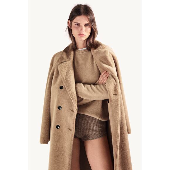 ZARA Light Brown Beige Faux Fur Long Coat Trench Blogger Favorite | Large - Picture 7 of 16